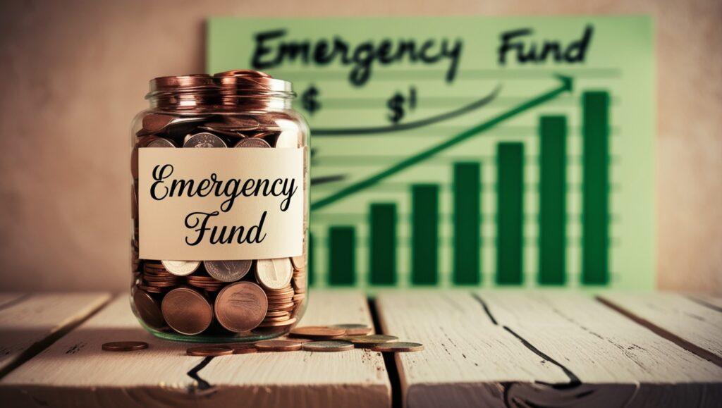 Jar with label of emergency fund in it.